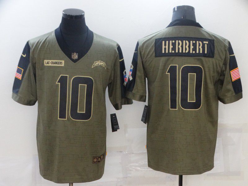 Men Los Angeles Chargers #10 Herbert green Nike Olive Salute To Service Limited NFL Jersey